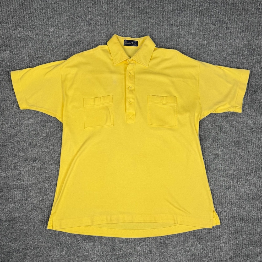 Vtg 80s Countess Mara Polo Shirt Mens L Yellow Double Pocket Golf Country Club